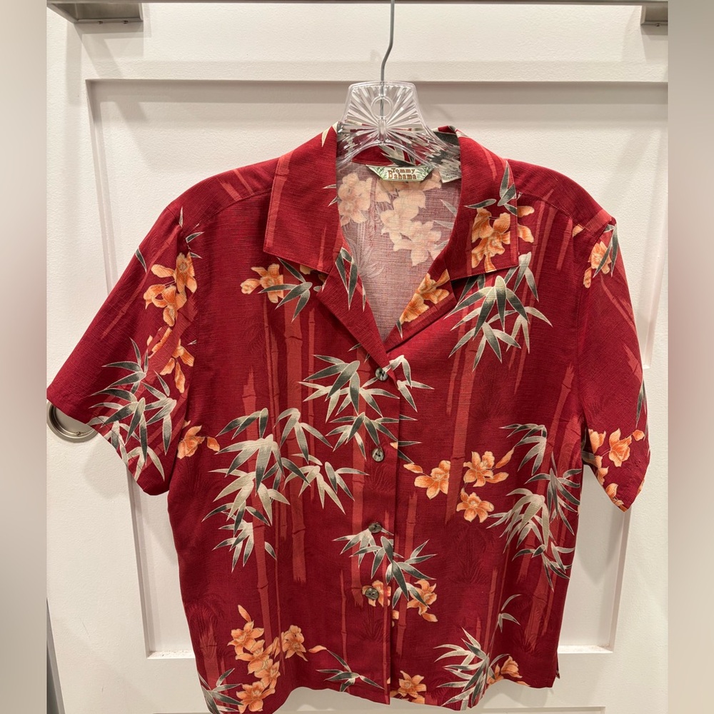 Tropical Bamboo Print Camp Shirt - Red